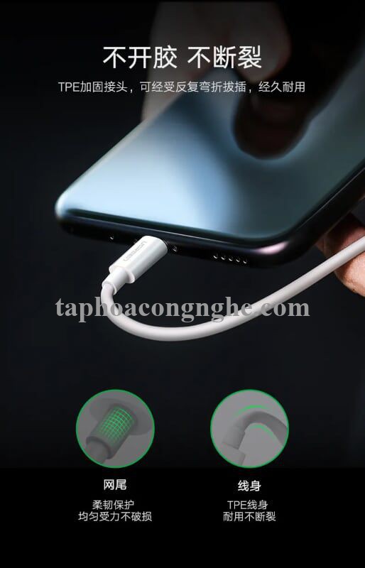 Ugreen 30575 0.5M màu Trắng Cáp USB-A sang Micro USB + USB-C cao cấp US197 30030575